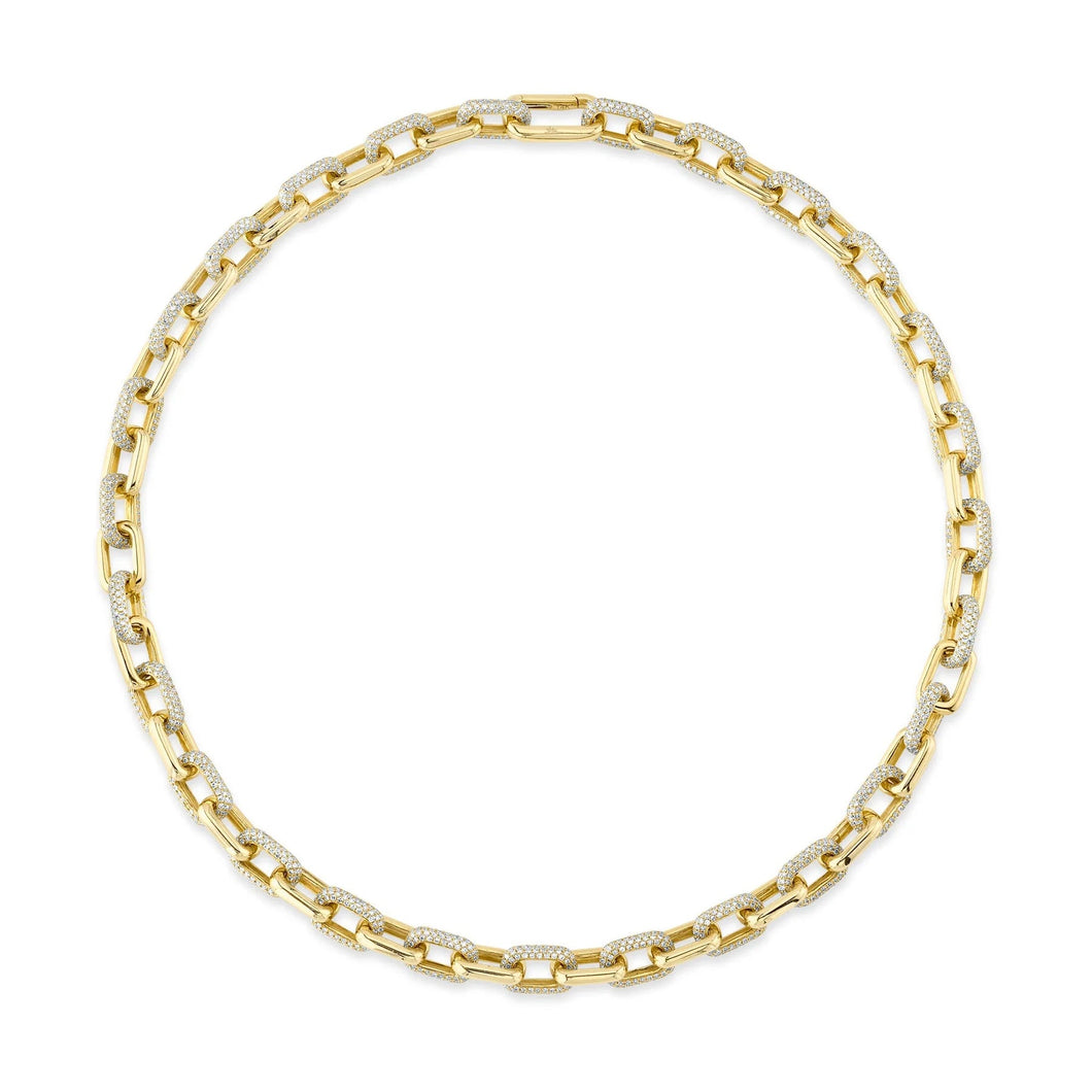 Shy Creation 8 3/4ctw Diamond Pave Yellow Gold Link Necklace