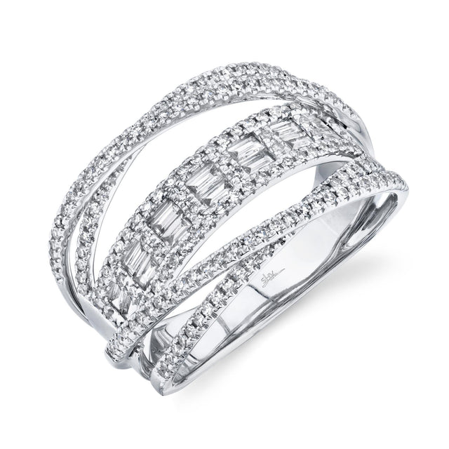 Shy Creation Baguette and Round Diamond Crossover Ring 3/4ctw