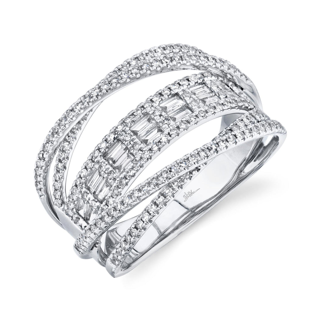 Shy Creation Baguette and Round Diamond Crossover Ring 3/4ctw