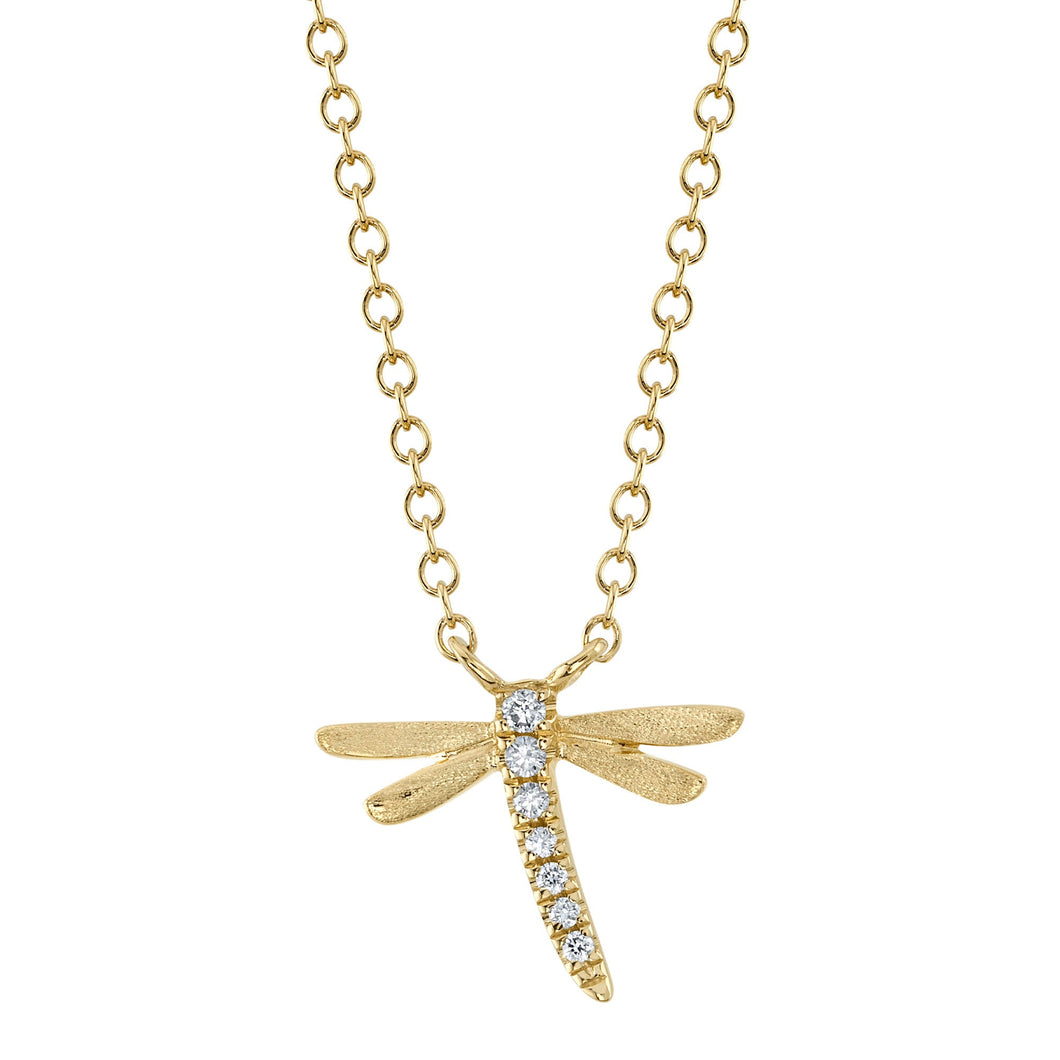 Shy Creation Diamond Accent Dragonfly Yellow Gold Pendant Necklace