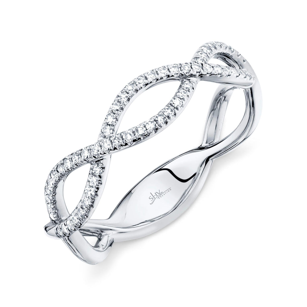 Shy Creation Diamond Criss Cross White Gold Ring 1/5ctw