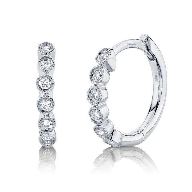 Shy Creation Diamond Huggie Hoop White Gold Earrings 1/10ctw