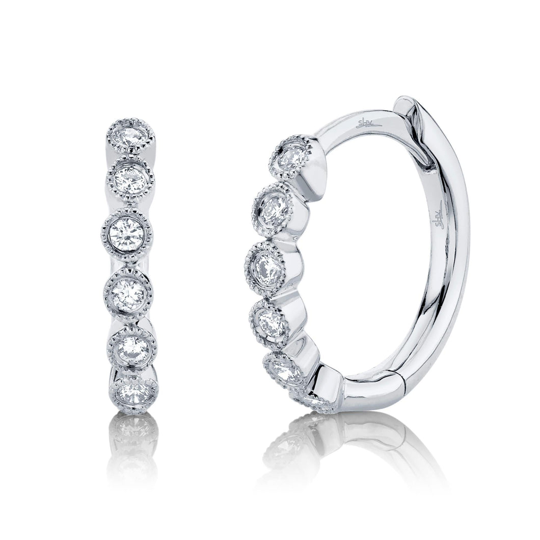 Shy Creation Diamond Huggie Hoop White Gold Earrings 1/10ctw