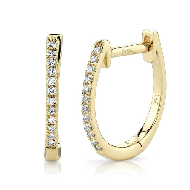 Shy Creation Diamond Huggie Hoop Yellow Gold Earrings 1/15ctw