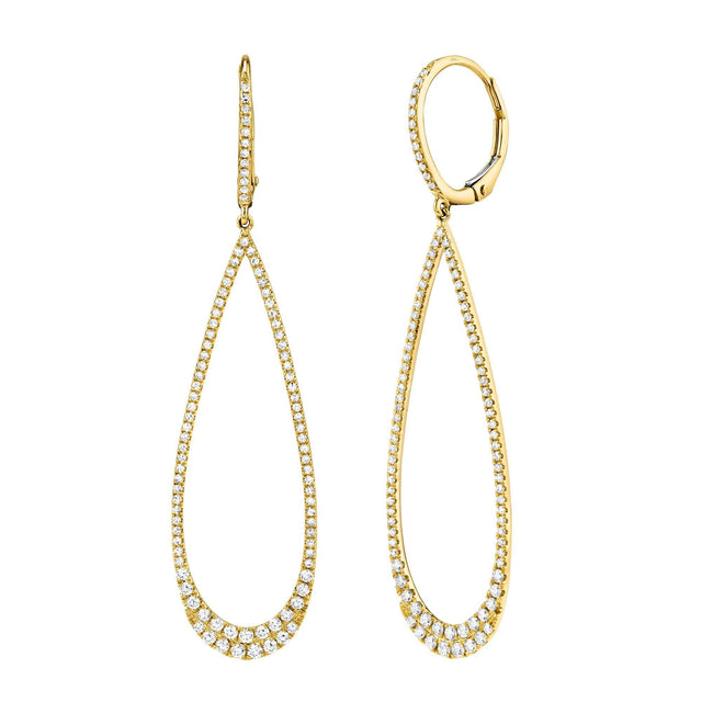 Shy Creation Diamond Open Teardrop Yellow Gold Earrings 3/4ctw