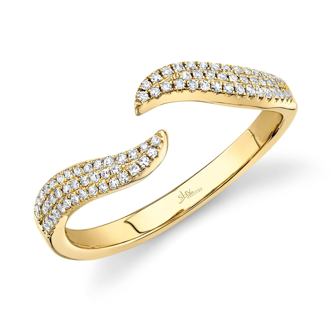 Shy Creation Diamond Pave Open Wave Yellow Gold Ring 1/6ctw