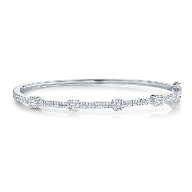 Shy Creation Diamond Station White Gold Bangle Bracelet 1/2ctw