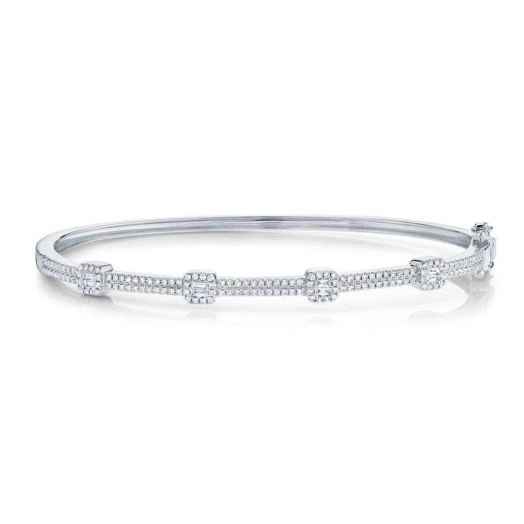 Shy Creation Diamond Station White Gold Bangle Bracelet 1/2ctw