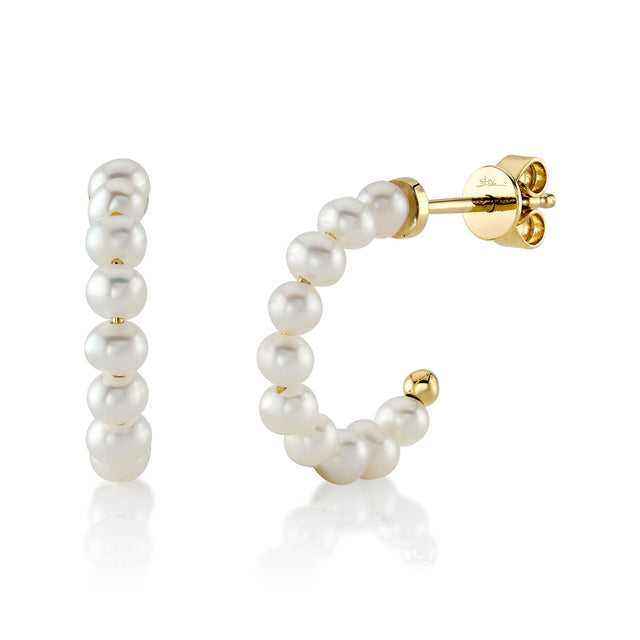Shy Creation Freshwater Cultured Pearl Yellow Gold Hoop Earrings