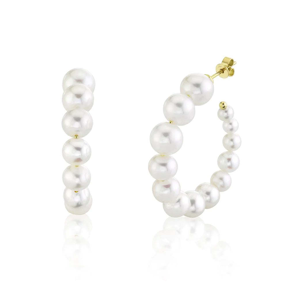 Shy Creation Freshwater Cultured Pearl Yellow Gold Hoop Earrings