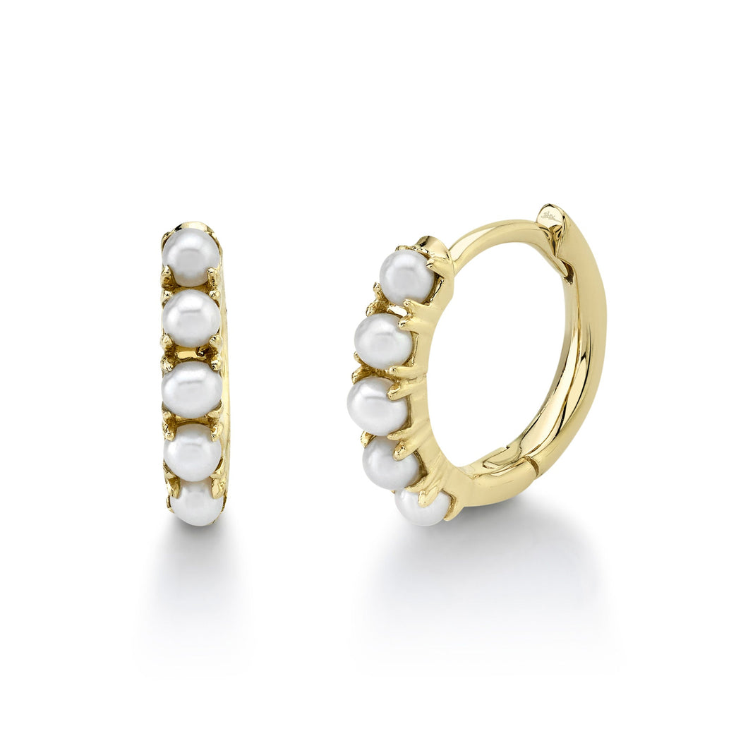 Shy Creation Freshwater Cultured Pearl Yellow Gold Huggie Hoop Earrings