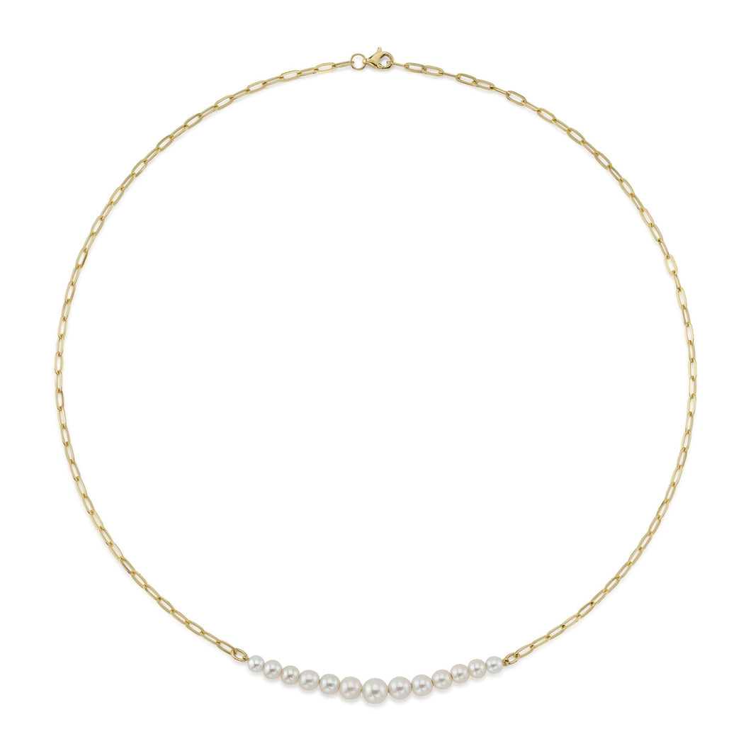 Shy Creation Freshwater Cultured Pearl Yellow Gold Paperclip Chain Necklace