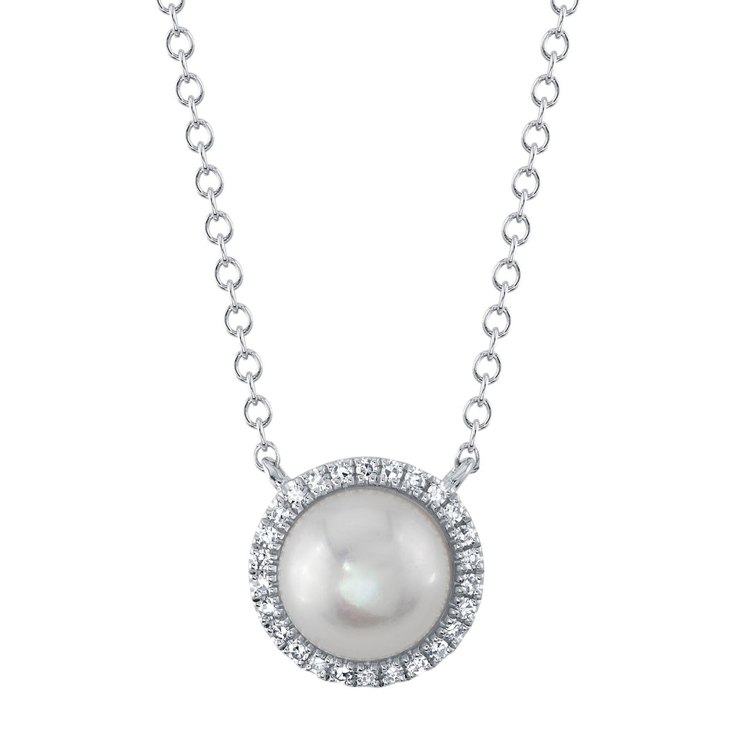 Shy Creation Freshwater Cultured Pearl and 1/15ctw Diamond White Gold Pendant Necklace