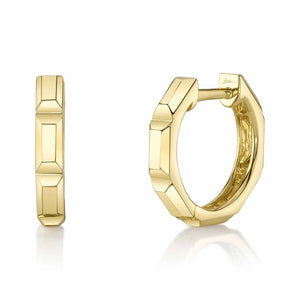 Shy Creation Octagon Geo Cut Yellow Gold Huggie Hoop Earrings