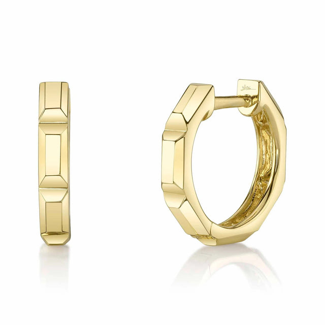 Shy Creation Octagon Geo Cut Yellow Gold Huggie Hoop Earrings