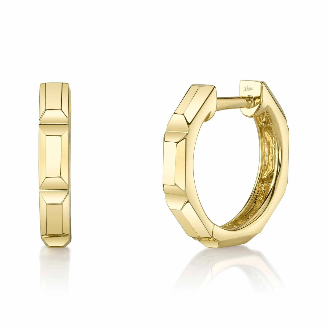 Shy Creation Octagon Geo Cut Yellow Gold Huggie Hoop Earrings