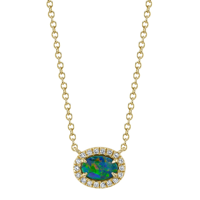Shy Creation Opal and 1/20ctw Diamond Yellow Gold Necklace