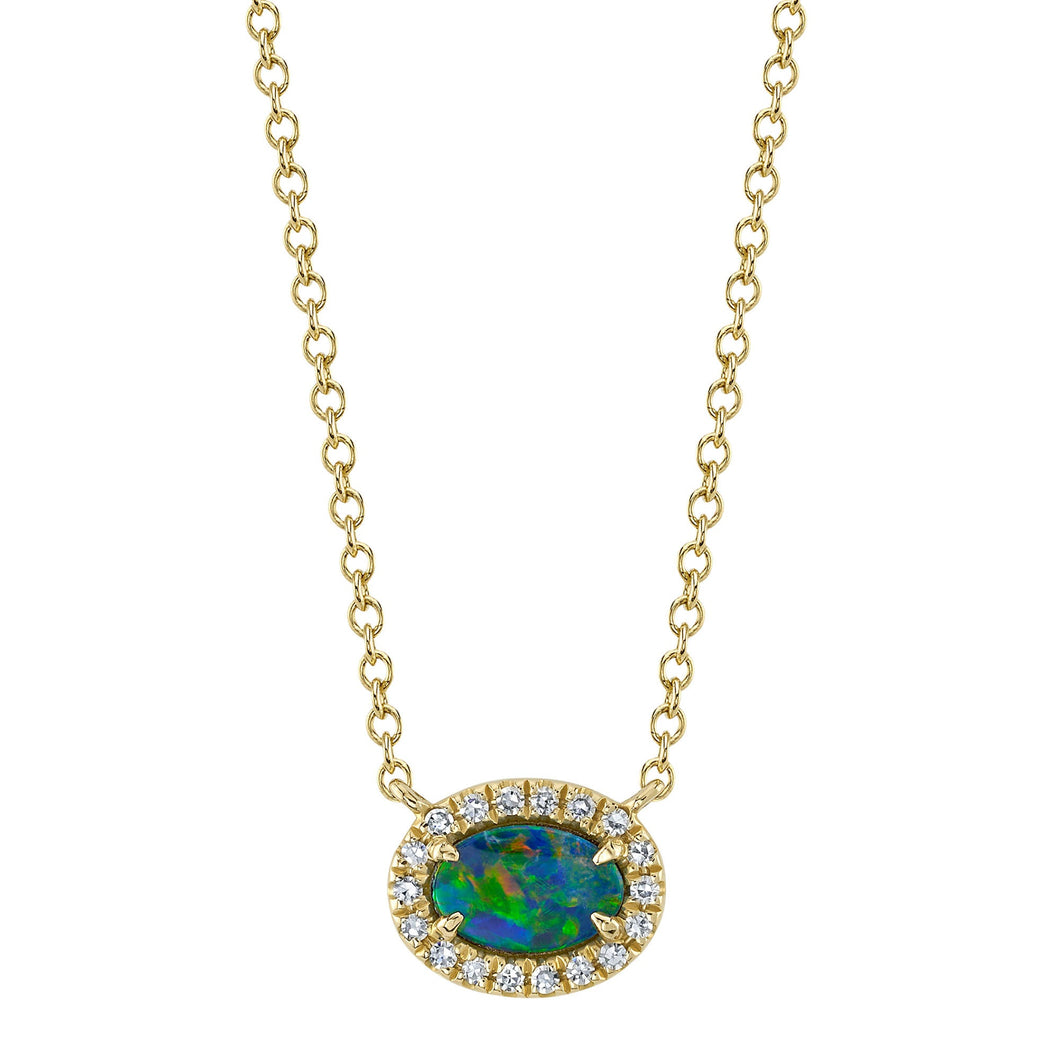 Shy Creation Opal and 1/20ctw Diamond Yellow Gold Necklace