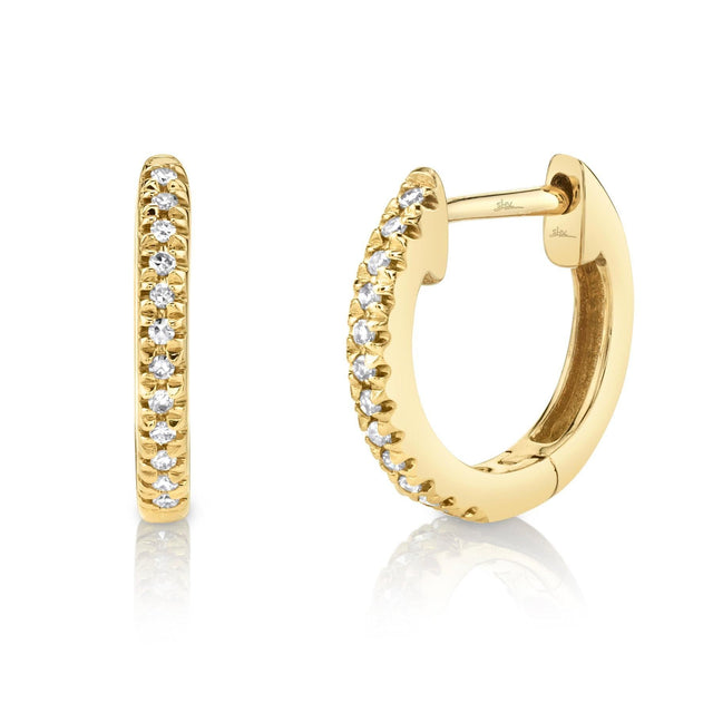 Shy Creation Round Diamond Huggie Hoop Yellow Gold Earrings 1/15ctw