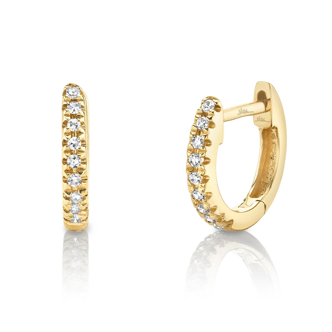 Shy Creation Round Diamond Huggie Hoop Yellow Gold Earrings 1/20ctw