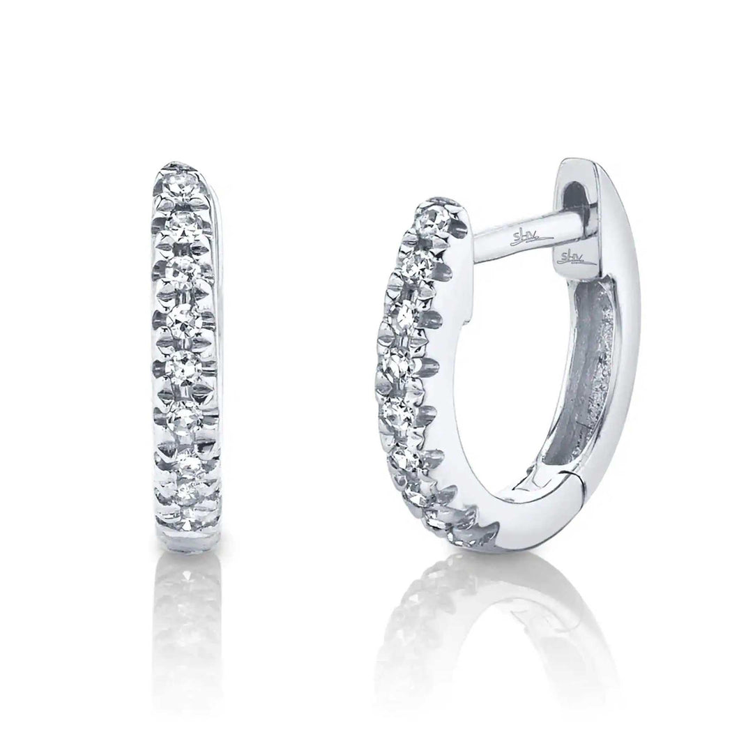 Shy Creation Round Diamond Petite Huggie Hoop White Gold Earrings 1/20ctw