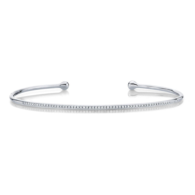 Shy Creation Thin Diamond White Gold Bangle Bracelet 1/6ctw