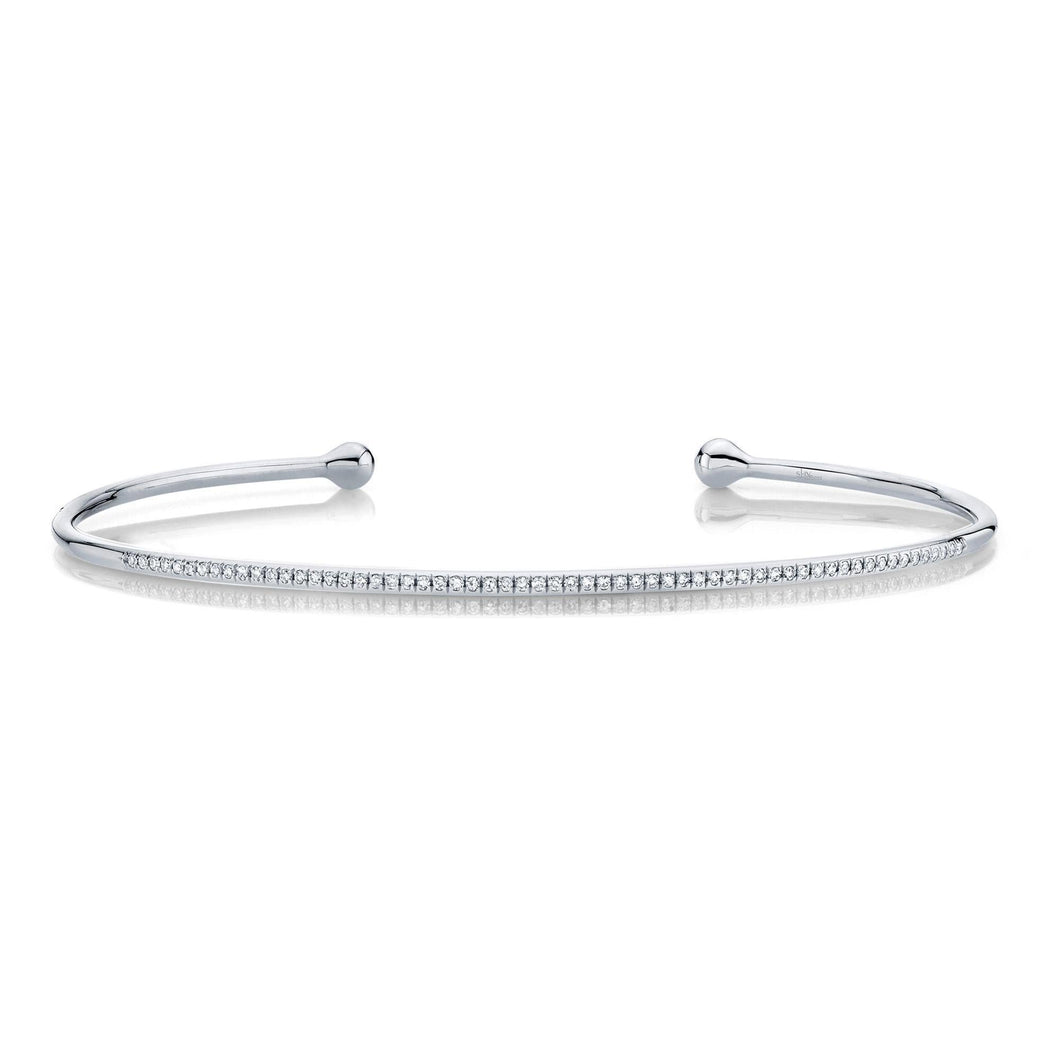 Shy Creation Thin Diamond White Gold Bangle Bracelet 1/6ctw