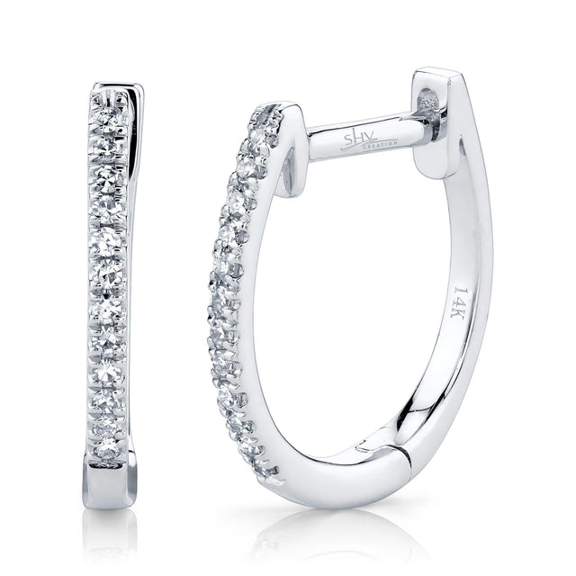Shy Creation White Gold Diamond Huggie Hoop Earrings 1/15ctw