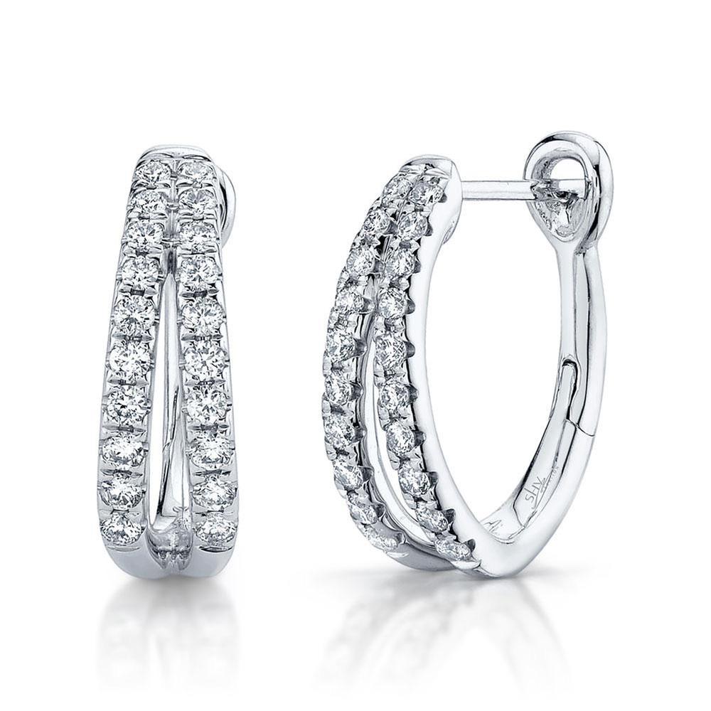 Shy Creation White Gold Diamond Oval Hoop Earrings 3/8ctw