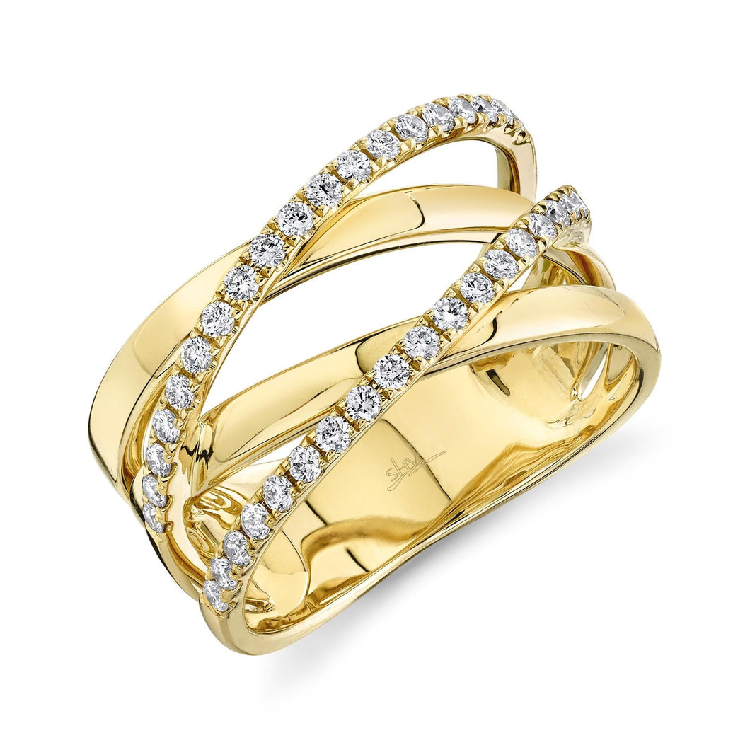 Shy Creation Yellow Gold Diamond Bridge Ring 3/8ctw