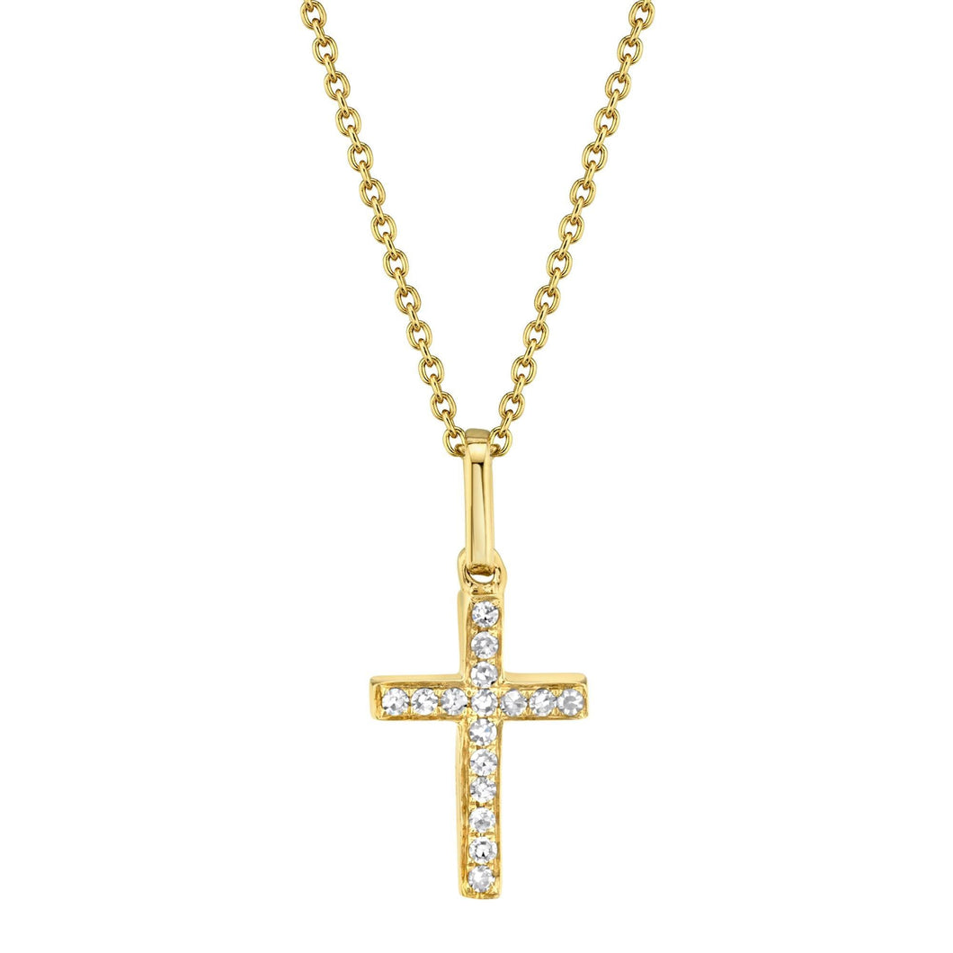 Shy Creation Yellow Gold Diamond Cross Pendant Necklace 1/20ctw