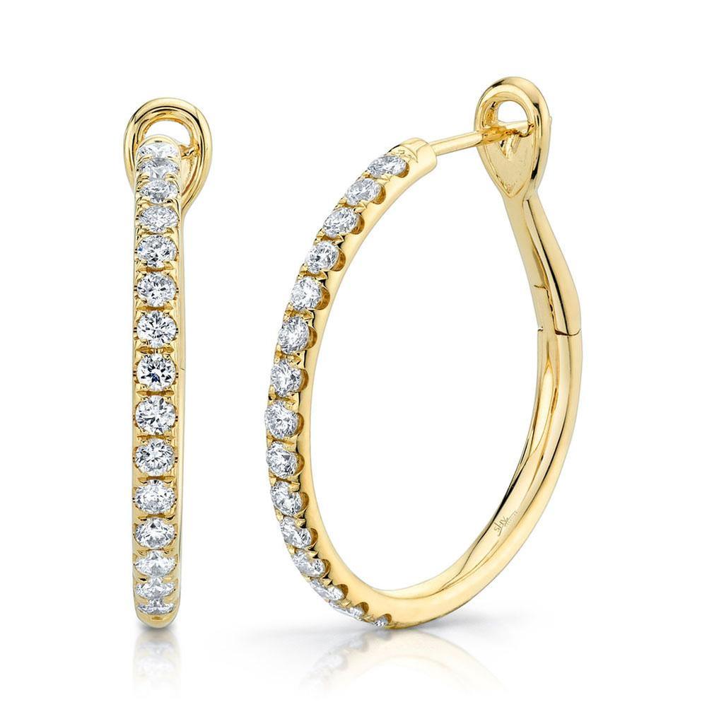 Shy Creation Yellow Gold Diamond Hoop Earrings 3/4ctw
