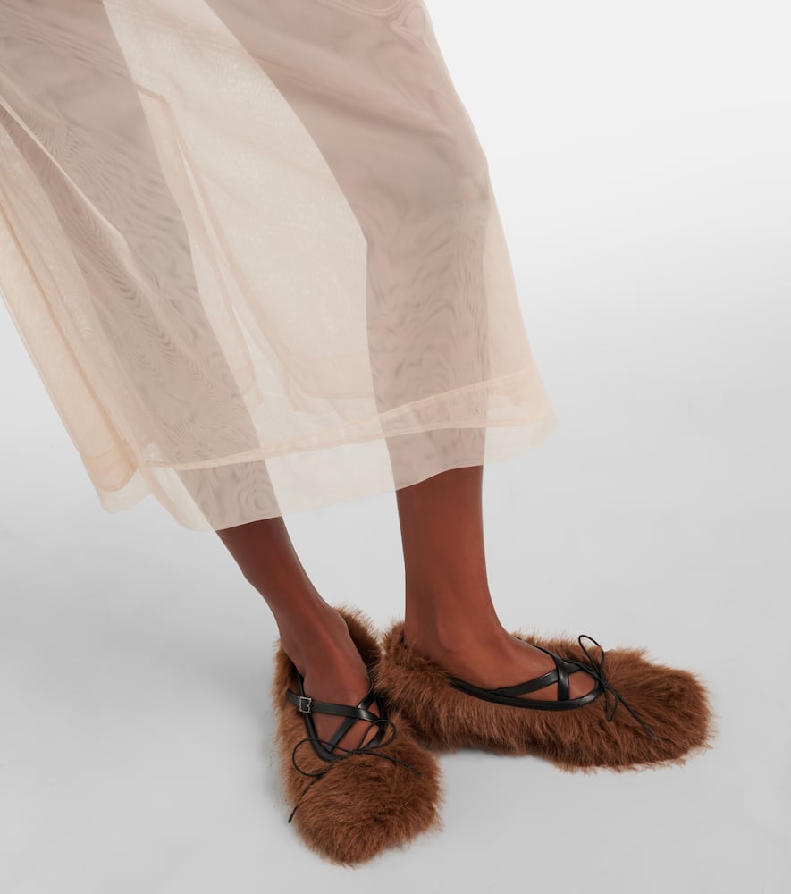 Simone Rocha Criss Cross faux fur ballet flats