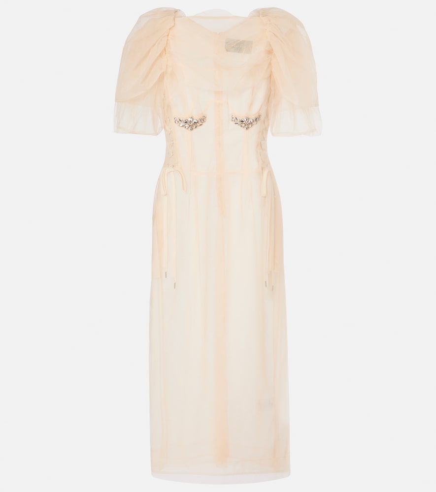 Simone Rocha Embellished ruched mesh midi dress. Simone Rocha 缀饰褶皱网纱中长连衣裙