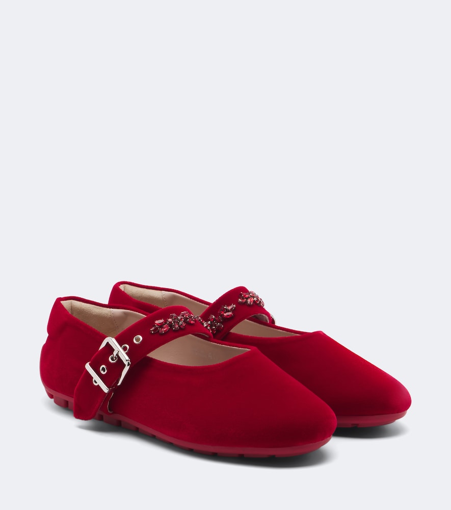 Simone Rocha Embellished velvet Mary Jane flats