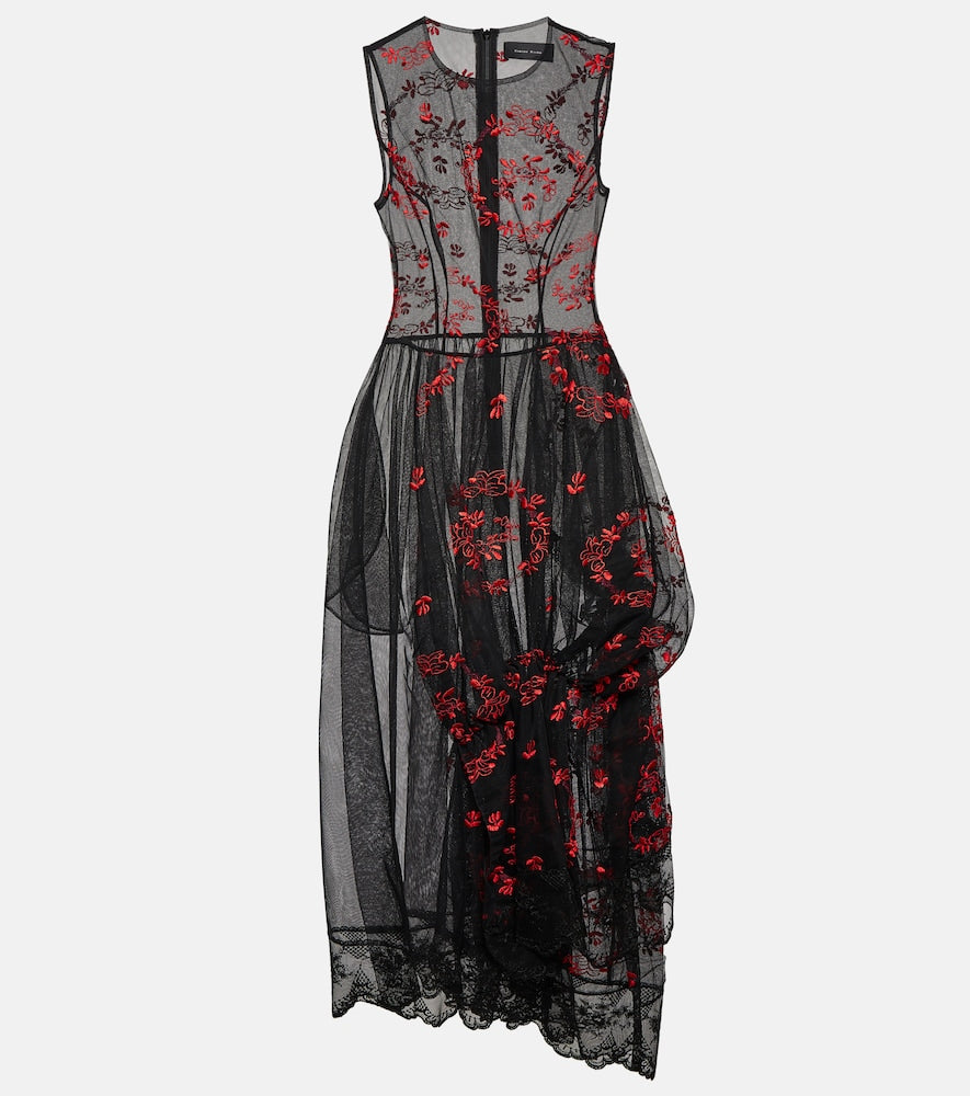 Simone Rocha Floral embroidered tulle midi dress. Simone Rocha 花卉刺绣薄纱中长连衣裙