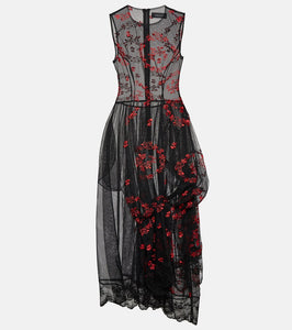 Simone Rocha Floral embroidered tulle midi dress
