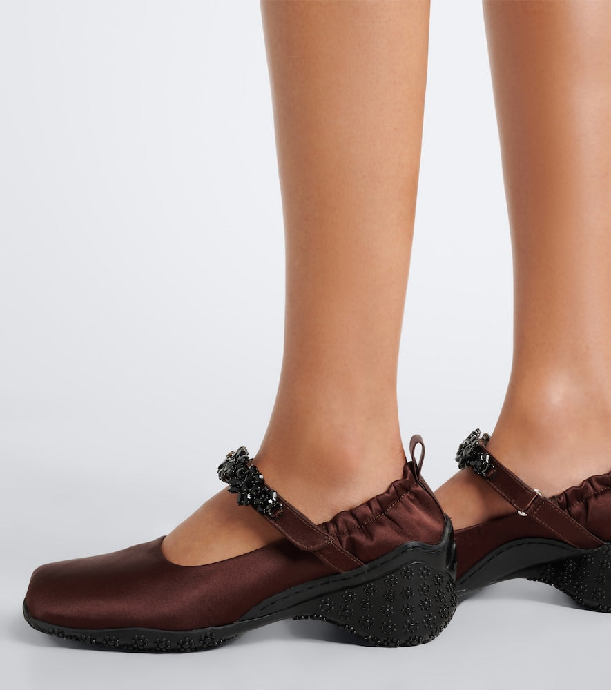 Brown Simone Rocha Turbo embellished satin Mary Jane flats - Low-Top Sneakers