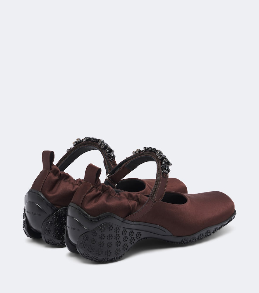 Brown Simone Rocha Turbo embellished satin Mary Jane flats - Low-Top Sneakers