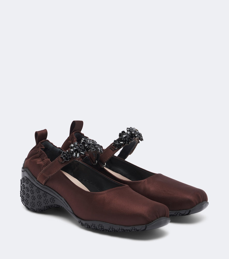 Brown Simone Rocha Turbo embellished satin Mary Jane flats - Low-Top Sneakers