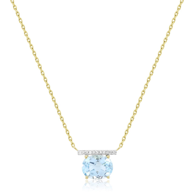 Sky Blue Topaz and 1/20ctw Diamond Yellow Gold Necklace