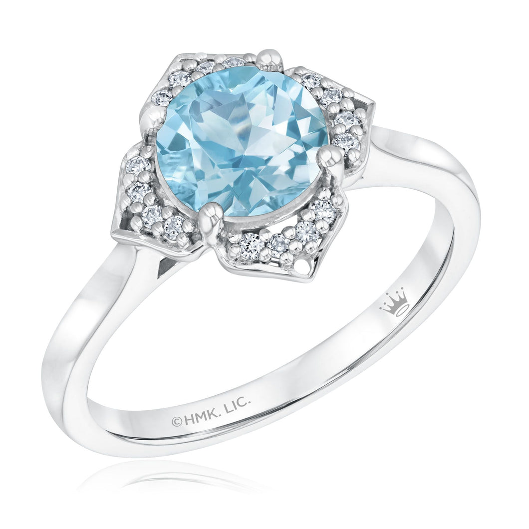 Sky Blue Topaz and Diamond Quatrefoil Engagement Ring 1/10ctw