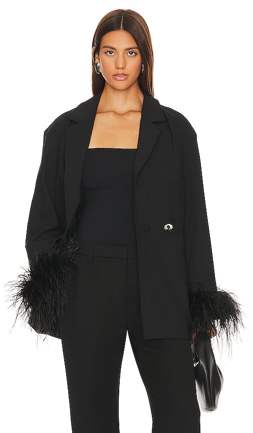 Sleeper Girl With Pearl Button Blazer With Feathers in Black