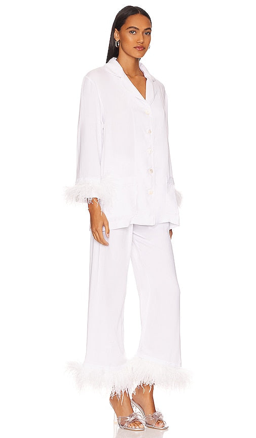Sleeper Pajama Set with Double Feathers in White