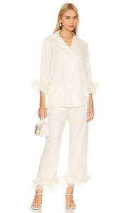 Sleeper Wedding Pajama Set in Cream - Ensemble pyjama de mariage dormeur en crème - 奶油色睡衣婚礼睡衣套装 - Sleeper-Hochzeits-Pyjama-Set in Creme - 슬리퍼 웨딩 파자마 세트 - Pigiama da sposa Sleeper Set color crema
