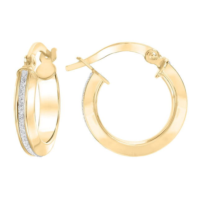 Small Yellow Gold Sparkle Finish Round Hoop Earrings