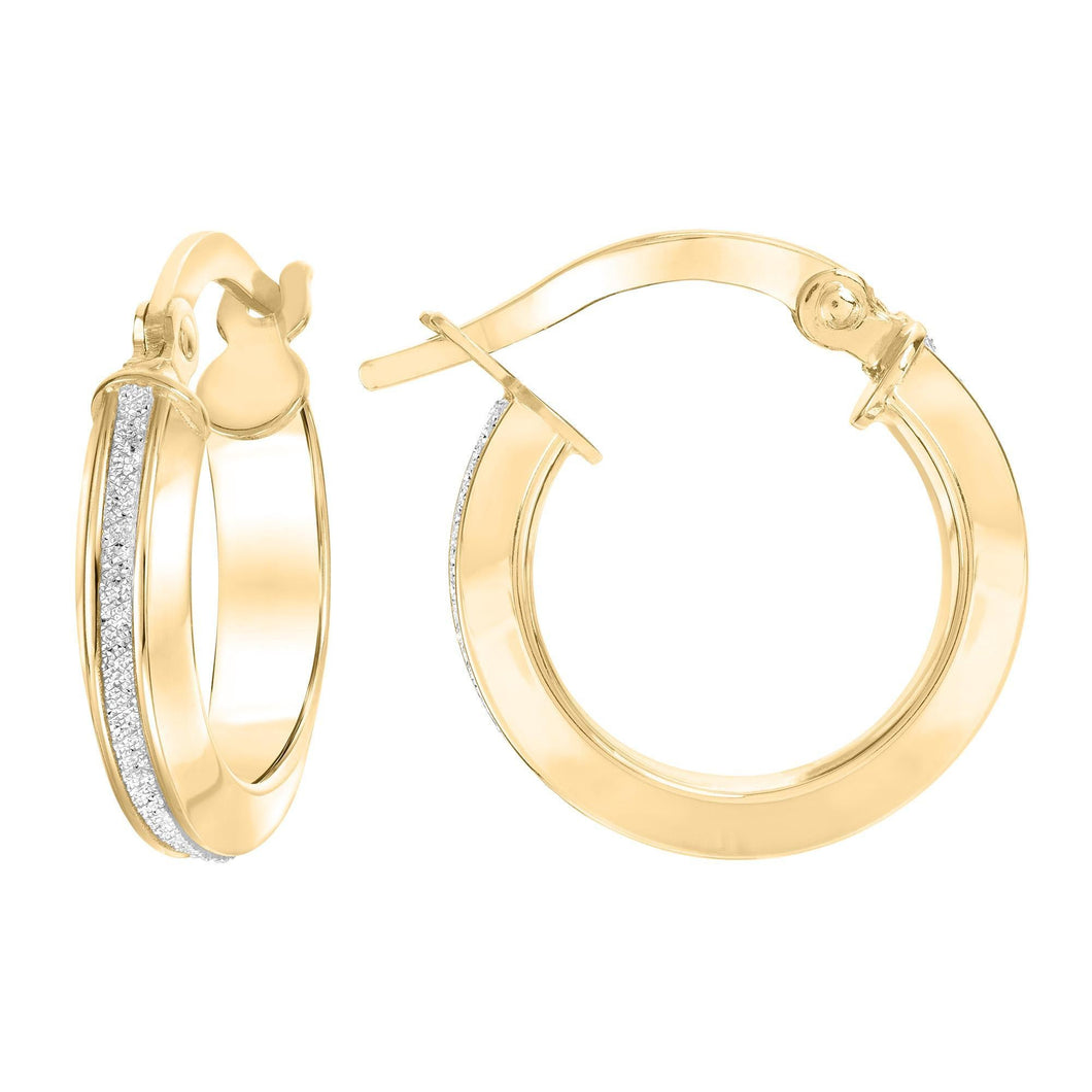 Small Yellow Gold Sparkle Finish Round Hoop Earrings