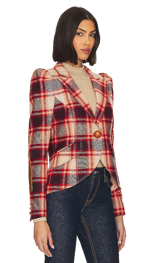 Smythe Pouf Sleeve One Button Blazer in Red