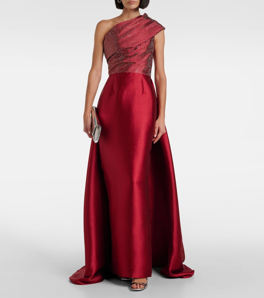 Solace London Alba embellished draped satin gown
