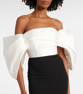 Solace London Arla off-shoulder twill & cr√É¬™pe gown